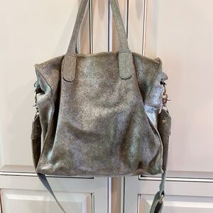 Erin Condren Metallic Silver Sueded Crossbody Bag - Lightly Used